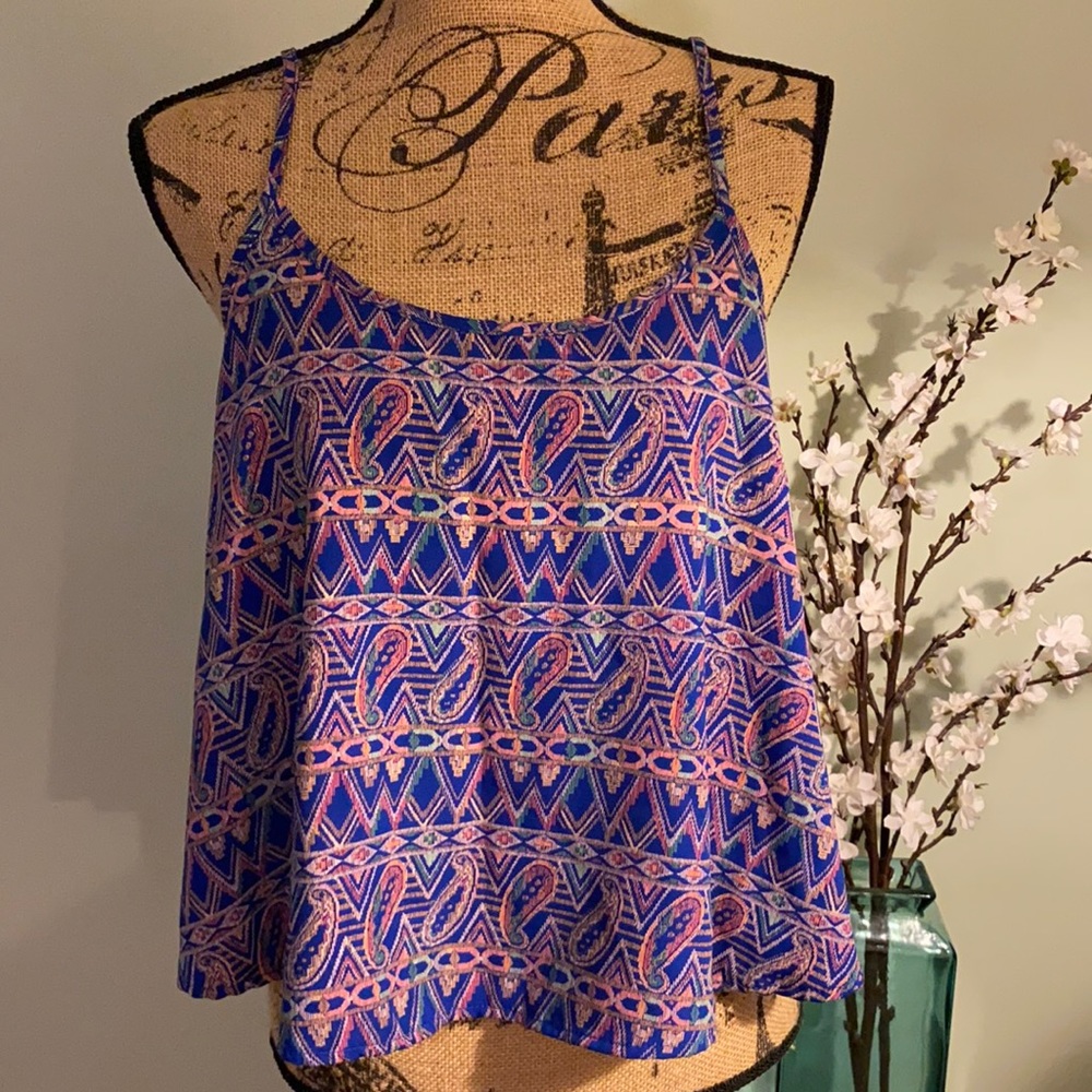 Soprano (Nordstrom) Swing Paisley Batik Print Open Back Tank